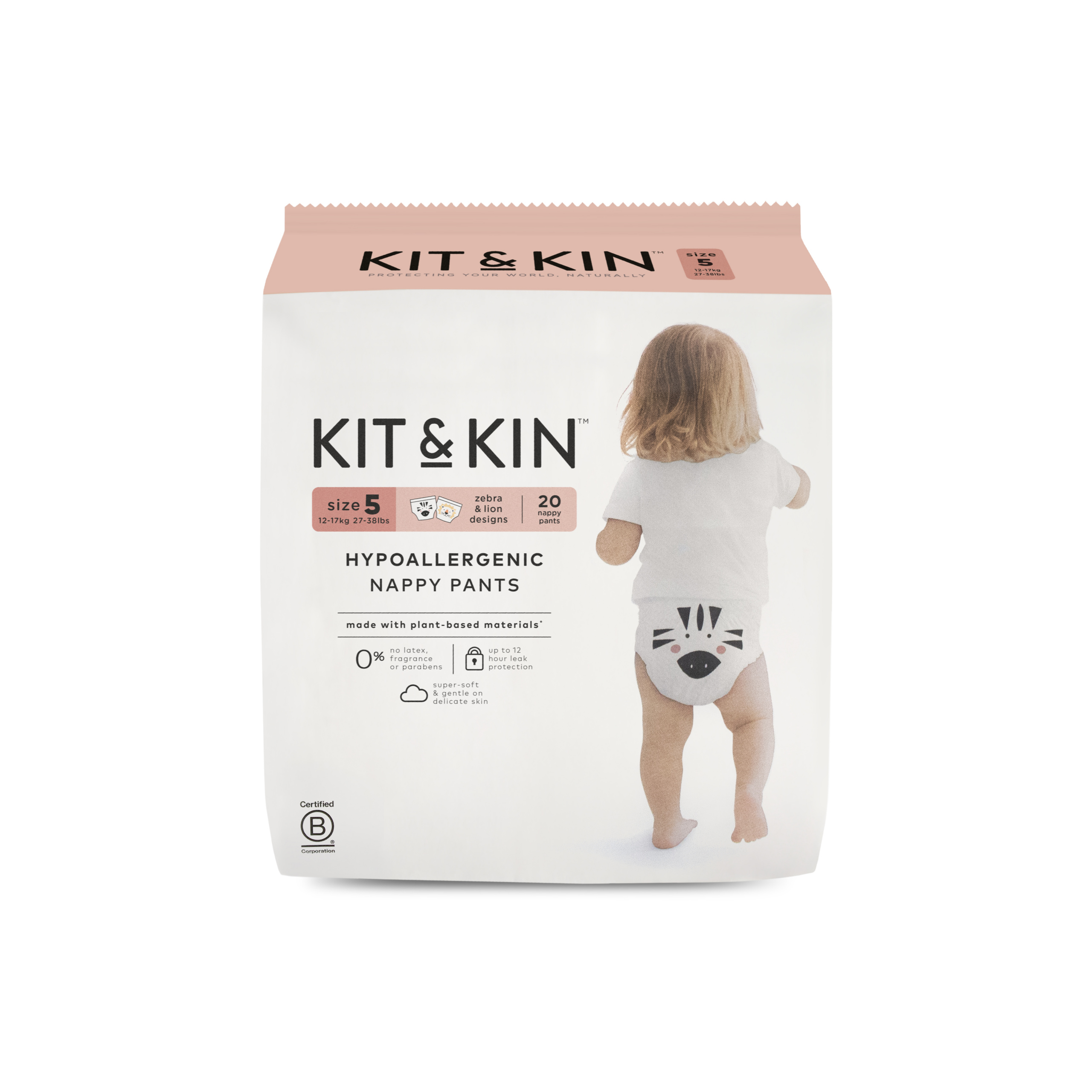 KIT and KIN hipoalerģiskās, bez lateksa un hlora, mīkstās un elastīgās biksīšu tipa autiņbiksītes, izmērs 5, piemērotas 12-15 kg, 20 gab.