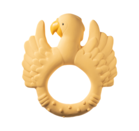 NATRUBA ar roku darināta bioloģiski noārdāma dabiskā kaučuka rotaļlieta papagailis mazs bērnam, bez ķimikālijām, zobu nākšanas un vannas rotaļlieta dzeltenā krāsā, 0+ gadiem