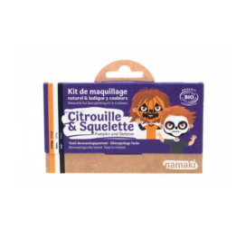 NAMAKI dabiskās sastāvdaļas hipoalerģisks sejas krāsu komplekts ar melnu, oranžu un baltu krāsu: ķirbis un skelets