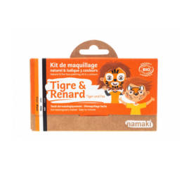 NAMAKI sejas krāsu komplekts ar dabīgām sastāvdaļām, hipoalerģisks, ar melnu, oranžu un baltu krāsu: lapsa un tīģeris