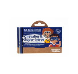 NAMAKI dabīgo sastāvdaļu hipoalerģiska sejas krāsu komplekts ar zilu, sudraba un melnu krāsu: bruņinieks un supervaronis