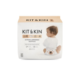 KIT and KIN hipoalerģiskas, bez lateksa un hlora lentes autiņbiksītes ar lāča un zaķa dizainu, izmērs 3 vai 6-10 kg, 32 gab.