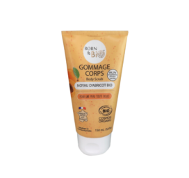 BORN TO BIO 100% dabīgs ķermeņa skrubis ar aprikožu kauliņu pulveri visiem ādas tipiem, 150 ml