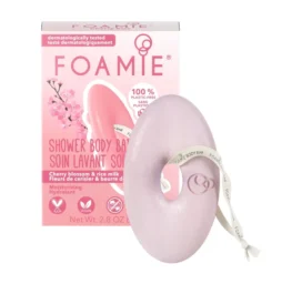 FOAMIE 2in1 attīroša un barojoša cietā ķermeņa ziepe ar ķiršu ziediem un rīsu pienu, 80 g