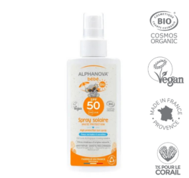 ALPHANOVA SUN organiskā smaržvielu nesaturošā SPF50 minerālu ūdensizturīgā saules aizsargkrēma sprejs zīdaiņiem no 0+ mēnešiem, 125 ML