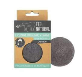 FEEL NATURAL 100% dabiska un bioloģiski noārdāma sejas attīrīšanas sūklis ar dabīgu ogli problemātiskai un taukainai ādai