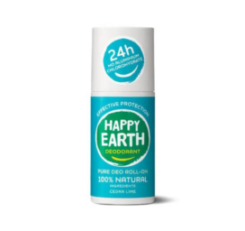 HAPPY EARTH 100% dabisks rullīša dezodorants ar atsvaidzinošu laima un ciedra aromātu, 75 ml