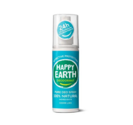 HAPPY EARTH 100% dabīgs dezodoranta aerosols ar atsvaidzinošu laima un ciedra smaržu, 100ml