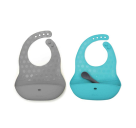 BBLÜV Pöket silikona priekšauts ar divām kabatām + karote, krāsa Aqua/Pelēks