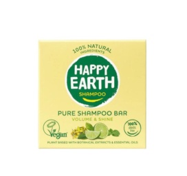 HAPPY EARTH 100% dabisks matu apjoma un spīduma cietais šampūns ar laima un piparmētras aromātu, 70 g