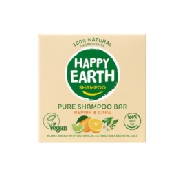 HAPPY EARTH 100% dabīgs cietais šampūns sausiem un bojātiem matiem ar apelsīnu un laima aromātu, 70 g