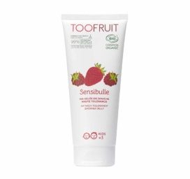 TOOFRUIT Sensibulle organiskās ziepju nesaturošs dušas gels bērniem ar aveņu-zemeņu aromātu, 200 ml
