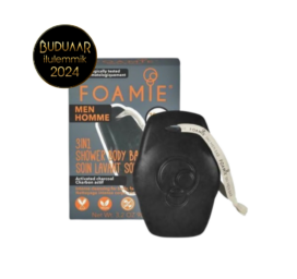 FOAMIE 3in1 cietais ziepes-šampūns-dušas želeja vīriešiem ar aktivēto ogli un kakao sviestu Ko par vīrieti, 90 g