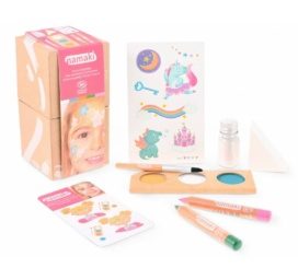NAMAKI Burvju pasaule komplekts ar tetovējumiem, sejas krāsām, spīduma pulveri un sejas zīmuļiem