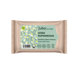 LUBA ECO FAMILY ūdenī šķīstošs mitrs tualetes papīrs ar kumelīšu ekstraktu, 50 gab.