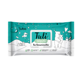 LUBA Tuli AQUA bioloģiski noārdāmas un kompostējamas plastmasas nesaturošas mitrās salvetes ar nomierinošu lavandas ekstraktu, 60 gab.