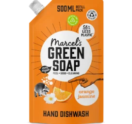MARCELS GREEN SOAP jasmīna un apelsīnu trauku mazgāšanas līdzeklis, UZPILDES IEPAKOJUMS 500 ml
