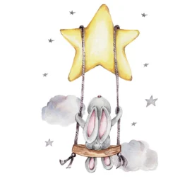 SIPO bērnu istabas sienas uzlīmes, zaķis šūpolēs