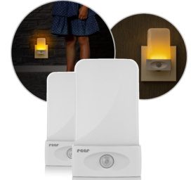 REER NightGuide Nakts lampu komplekts ar kustību sensoru un siltu gaismu, 2 gab.