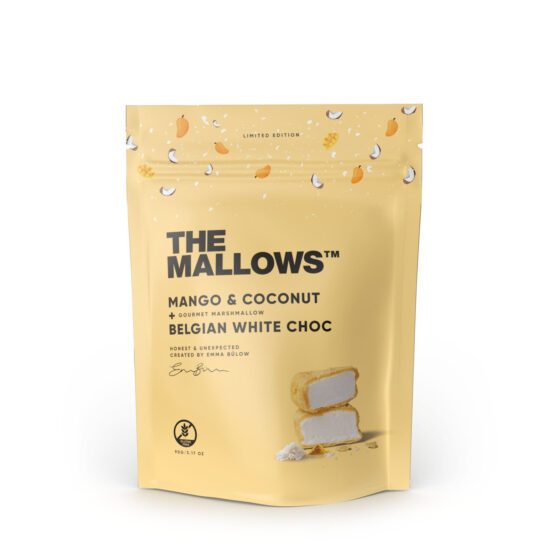 THE MALLOWS organiskās zefīri ar mango, kokosriekstu un balto šokolādi, 90g