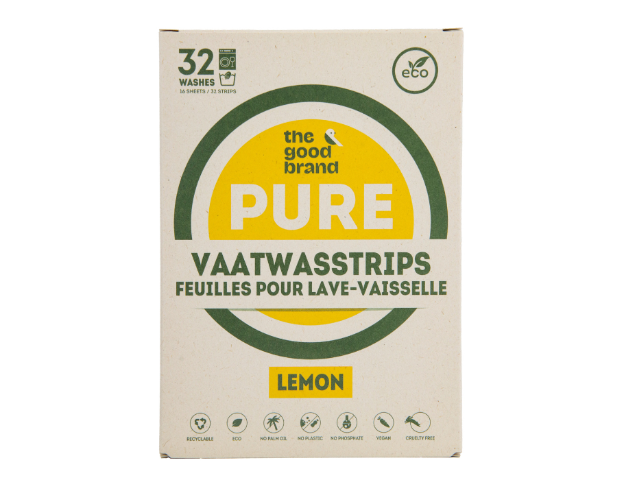 THE GOOD BRAND trauku mazgājamās mašīnas sloksnes ar citrona aromātu, 32 gab.
