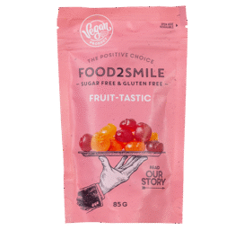 FOOD2SMILE Fruit-tastic bezcukura augļu konfektes ar apelsīnu un ķiršu garšu, 85g