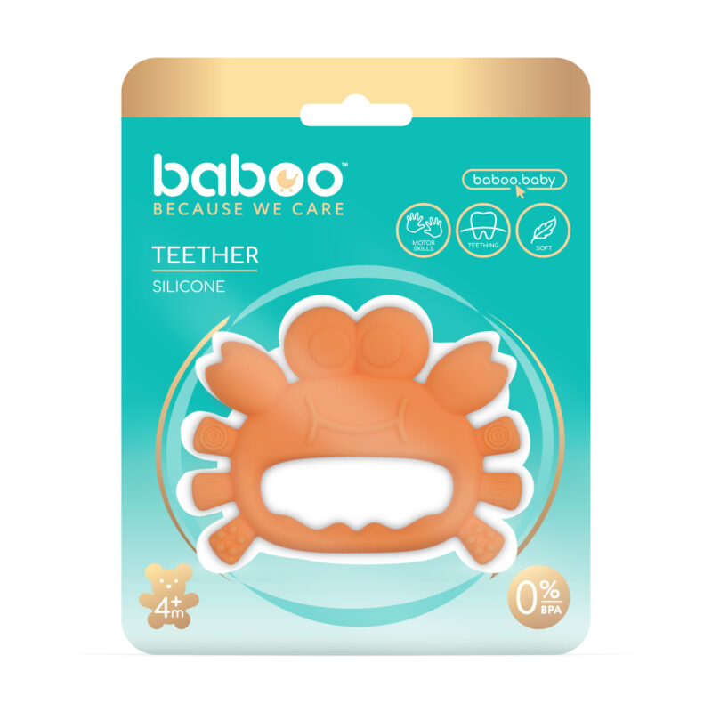 BABOO silikona zobu rotaļlieta Krabītis, 4+ mēnešiem, oranžs