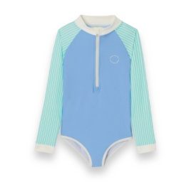 KIETLA ICONIC peldkostīms UPF 50+ ar audumu, kas nodrošina aizsardzību pret sauli, un UV sensoru bērniem vecumā no 6 līdz 8 gadiem, VIOLETI STRĪPOTĀS