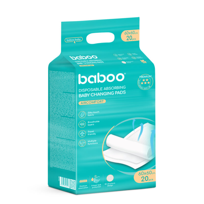 BABOO vienreizlietojamie absorbējošie pārtinamie paliktņi AirComfort, 60×60, 20 gab.