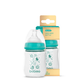 BABOO pretkoliku plata kakla borosilikāta stikla barošanas pudele no 0+ mēnešiem, 150 ml