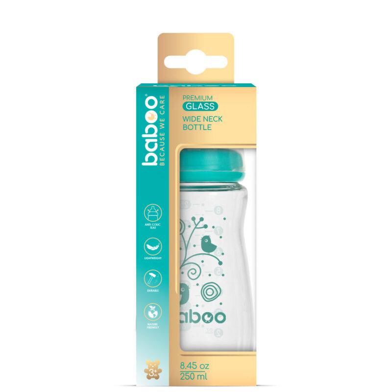 BABOO® pretkoliku borosilikāta stikla barošanas pudele ar platu kakliņu un medicīniskās kvalitātes silikona knupīti, 3+ mēneši, 250 ml - Image 7