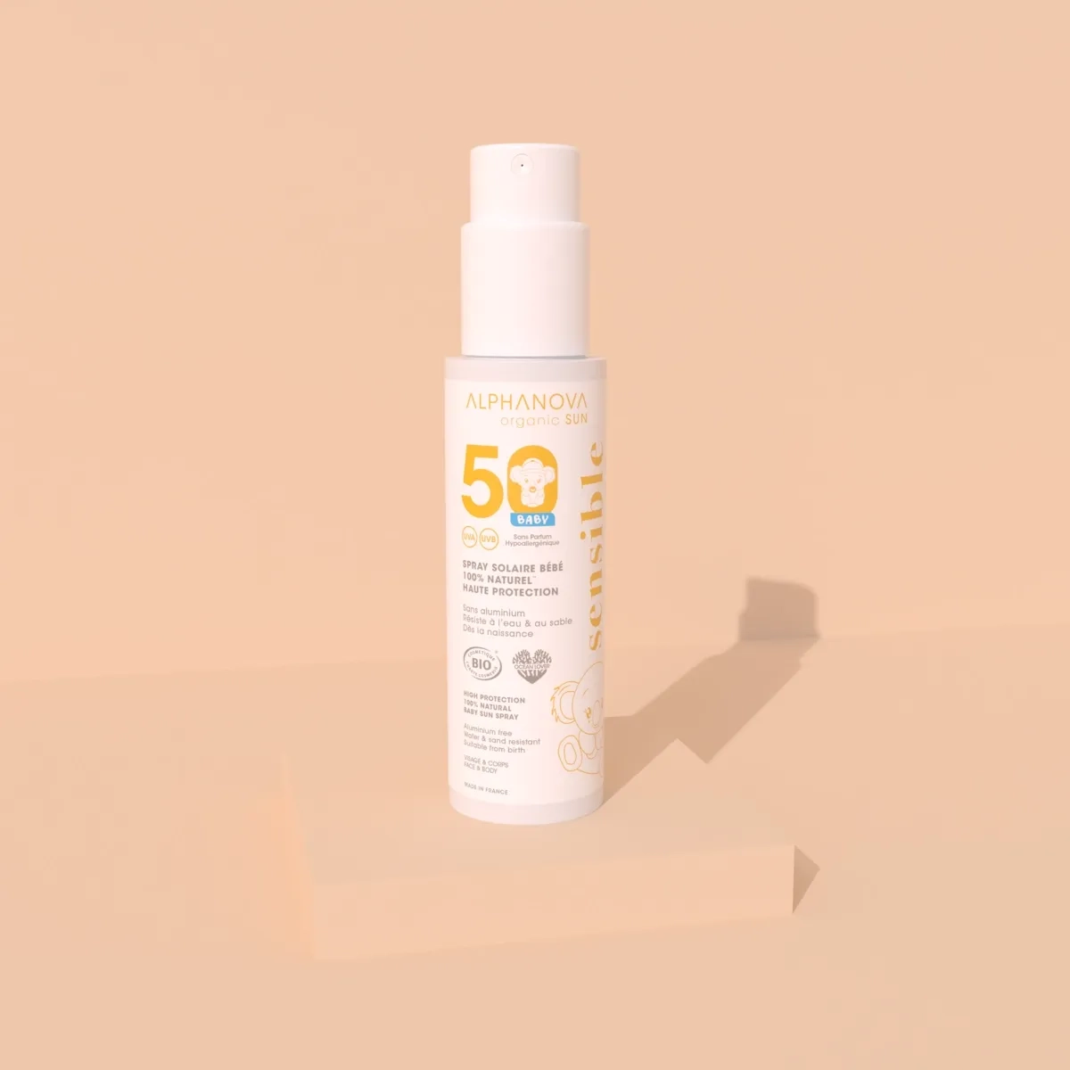 ALPHANOVA Organic Sun 100% dabīgs minerālfiltru saules aizsargsprejs zīdaiņiem, maiga aizsardzība no dzimšanas SPF50, 100 g - Image 2