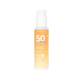 ALPHANOVA 100% dabīgs minerāla filtrs bērnu sauļošanās sprejs jutīgai ādai ar vaniļas piena kokteiļa aromātu SPF50, 100g