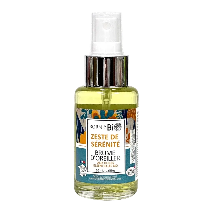 BORN TO BIO nomierinošs spilvenu sprejs ar citrusaugļu ēteriskajām eļļām, 50ml