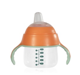 BABOO knupīša krūze ar silikona salmiņu Peachy Keen, no 6 mēnešiem, 150 ml
