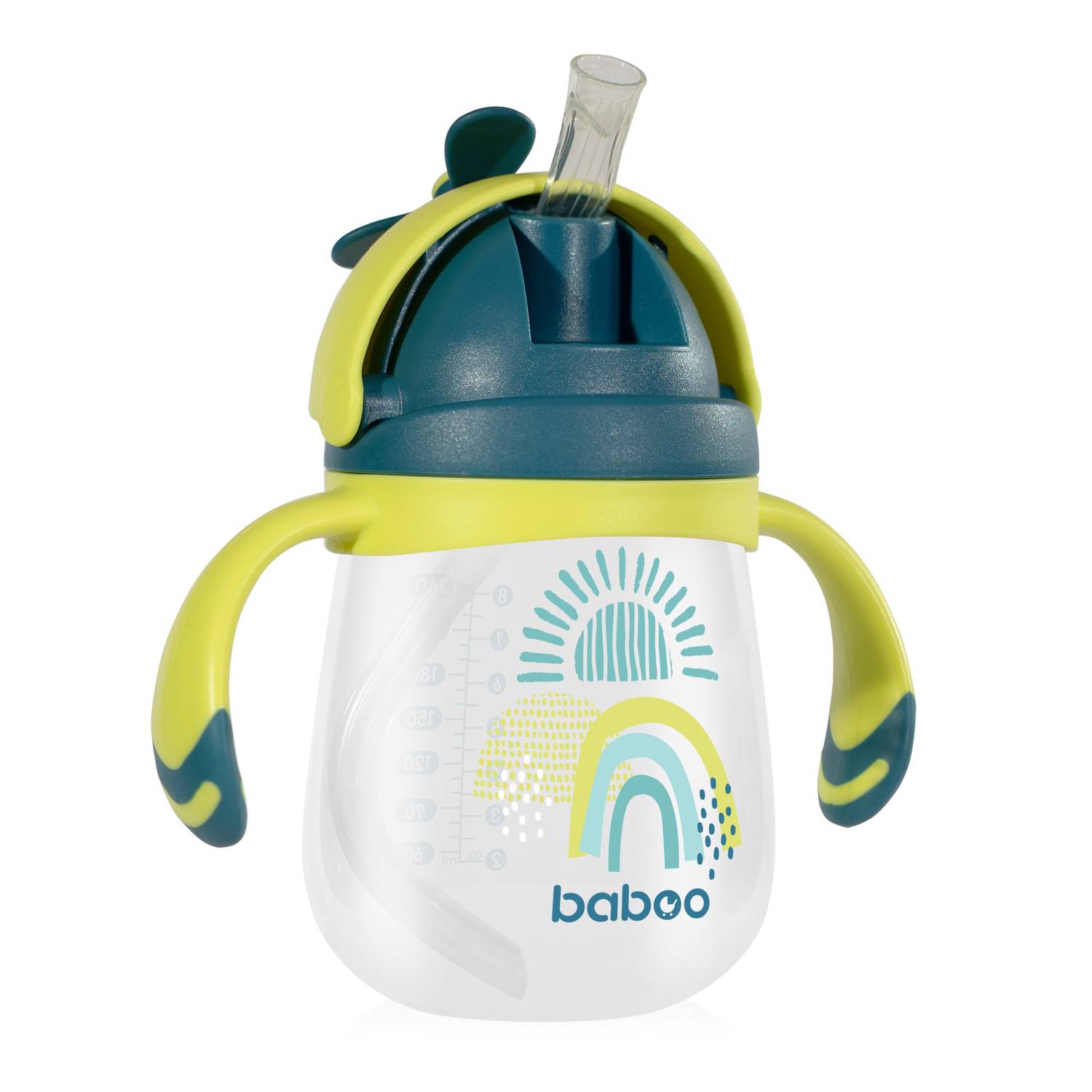 BABOO dzeramā pudele ar silikona salmiņu Lagoon Fiesta, no 9 mēnešiem, 240 ml