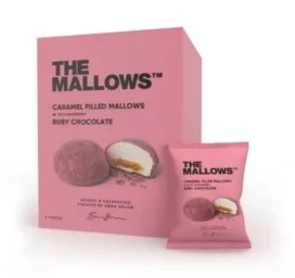 THE MALLOWS karamelles pildījuma zefīri klāti ar augļainu rubīna šokolādi, 5 gabali