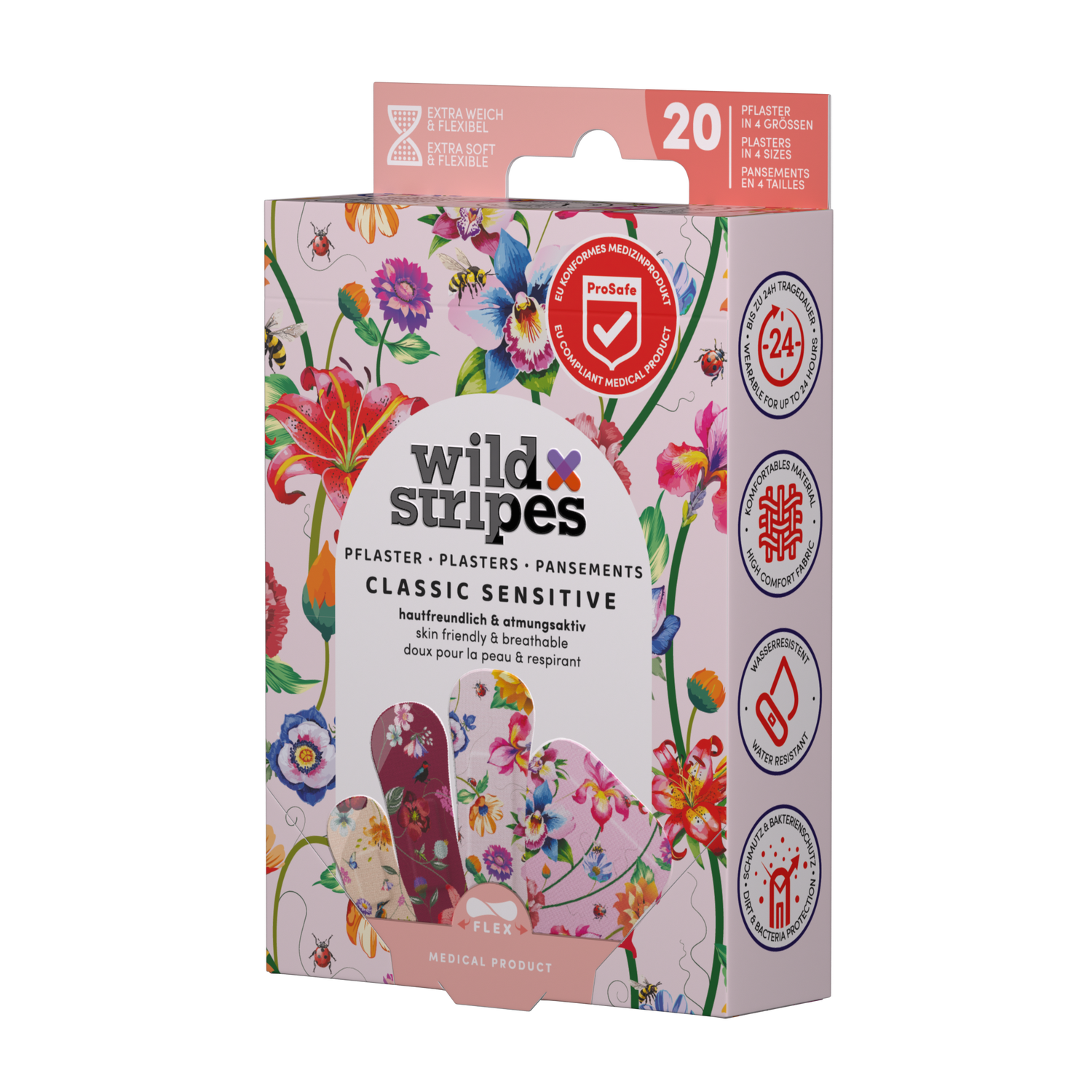 WILD STRIPES Classic Sensitive Vintage Flowers jautri un ādai draudzīgi plāksteri jutīgai ādai, 20 gab. - Image 8