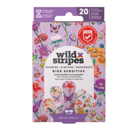 WILD STRIPES Kids Sensitive dārza piedzīvojumu jautri un ādai draudzīgi plāksteri jutīgai ādai, 20 gab.