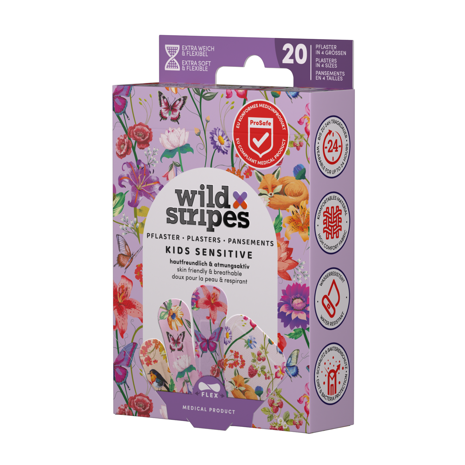 WILD STRIPES Kids Sensitive dārza piedzīvojumu jautri un ādai draudzīgi plāksteri jutīgai ādai, 20 gab. - Image 7