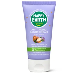 HAPPY EARTH pretnovecošanās nakts sejas krēms ar bakuhiolu un hialuronskābi, 100% dabīga pretnovecošanās sejas kopšana, 50 ml
