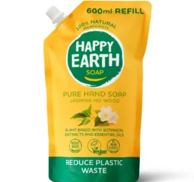 HAPPY EARTH 100% dabīgs šķidro ziepju uzpildes iepakojums Jasmine Ho Wood, 600 ml