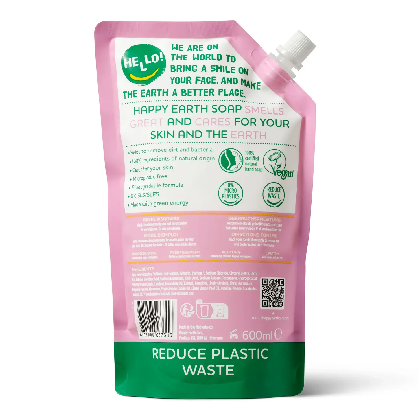 HAPPY EARTH 100% dabīgu šķidro ziepju uzpildes iepakojums Lavender Ylang, 600 ml - Image 3