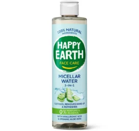 HAPPY EARTH 100% dabīgs 3 vienā micelārais ūdens sejas kopšanai attīra, noņem kosmētiku un netīrumus, 300 ml