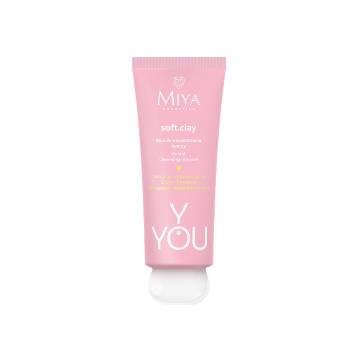 MIYA Y.YOU soft.clay vieglas sejas attīrošās putas ar rozā mālu un hialuronskābi, 100 ml