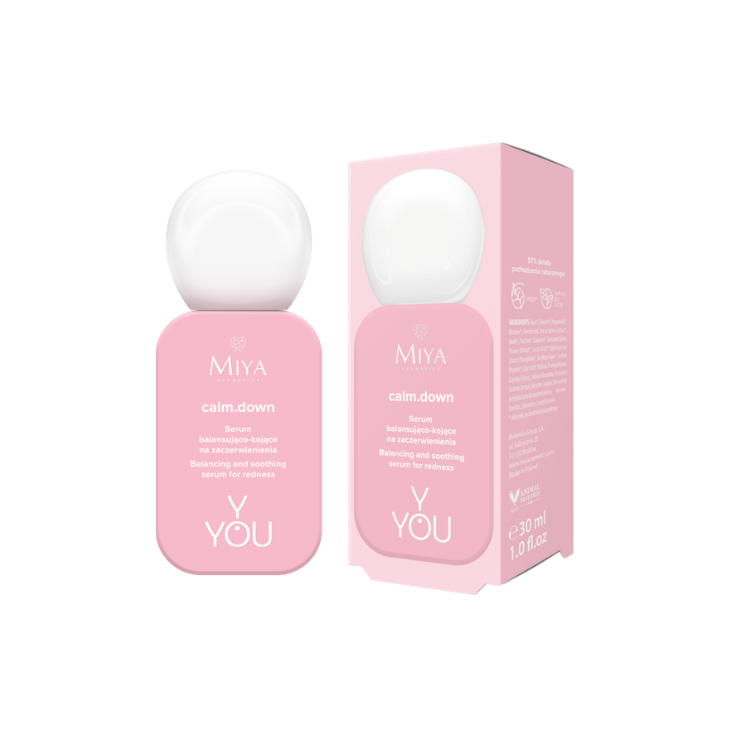 MIYA Y.YOU calm.down līdzsvarojošs un nomierinošs serums pret apsārtumu ar rudzupuķu ekstraktu, 30 ml
