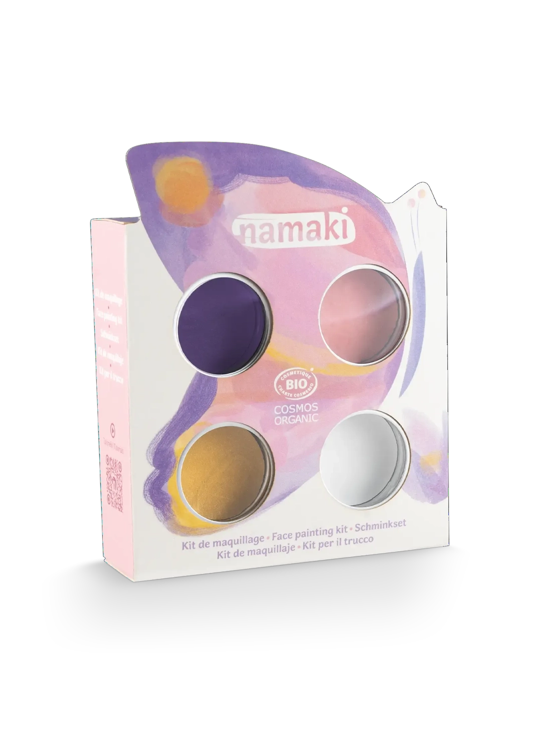 NAMAKI BIO sejas krāsu komplekts: rozā, violeta, zeltaini dzeltena, balta un pagaidu tetovējumi, Tauriņš