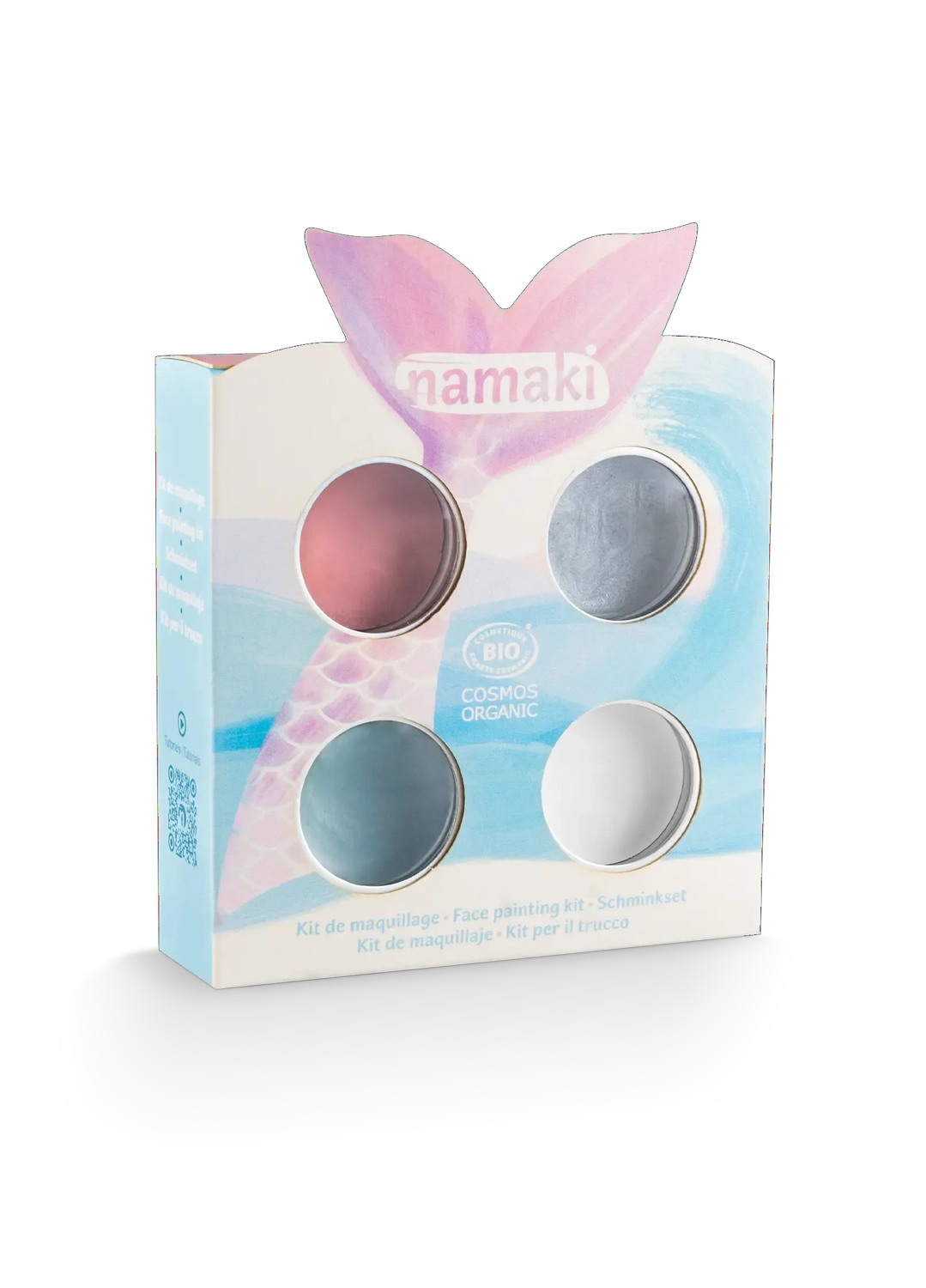 NAMAKI BIO sejas krāsu komplekts: rozā, gaiši zils, sudraba, balts un pagaidu tetovējumi, Nāriņa