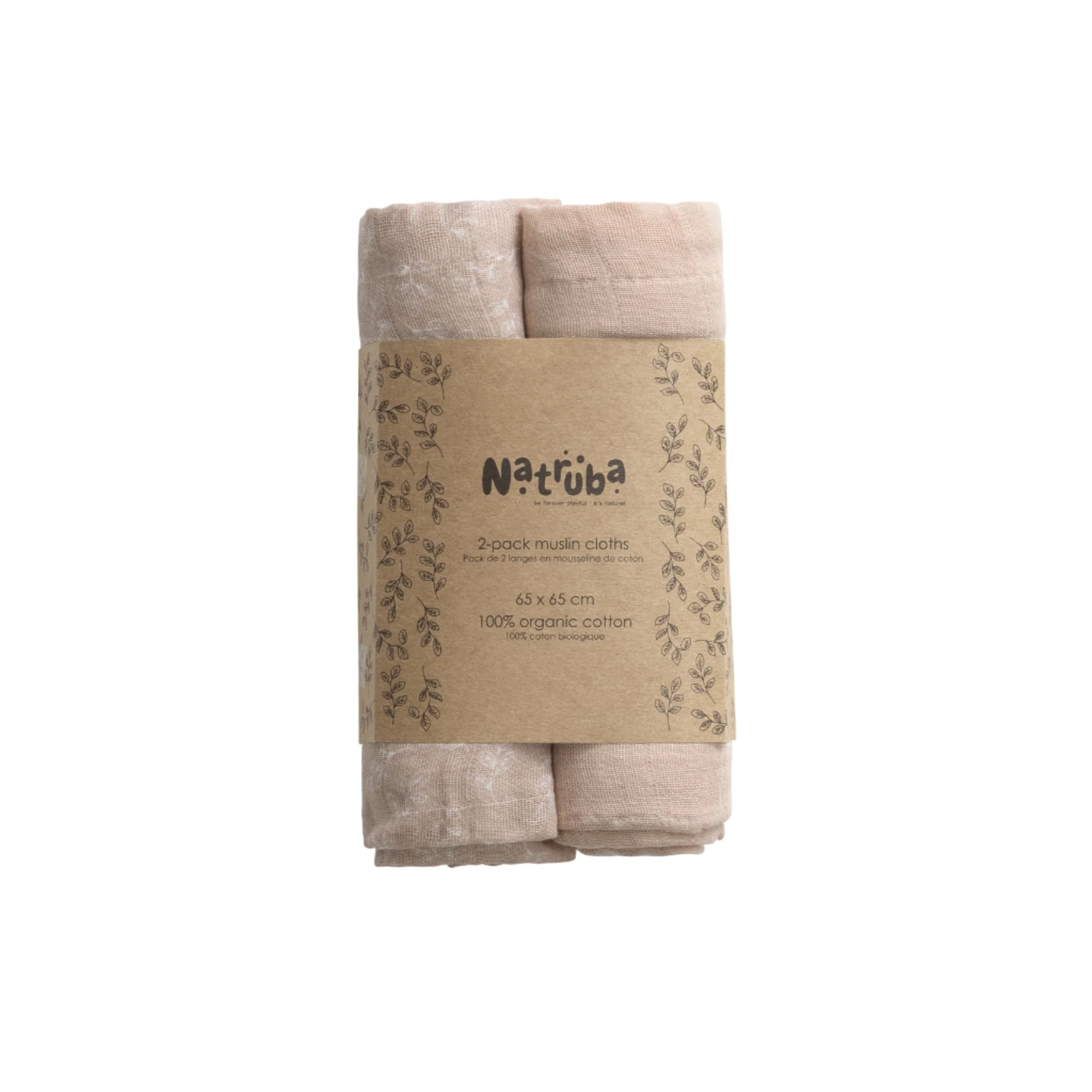 NATRUBA īpaši mīkstas organiskās kokvilnas muslīna sedziņas, 2 gab. iepakojumā, krāsa Powder, 65*65 cm