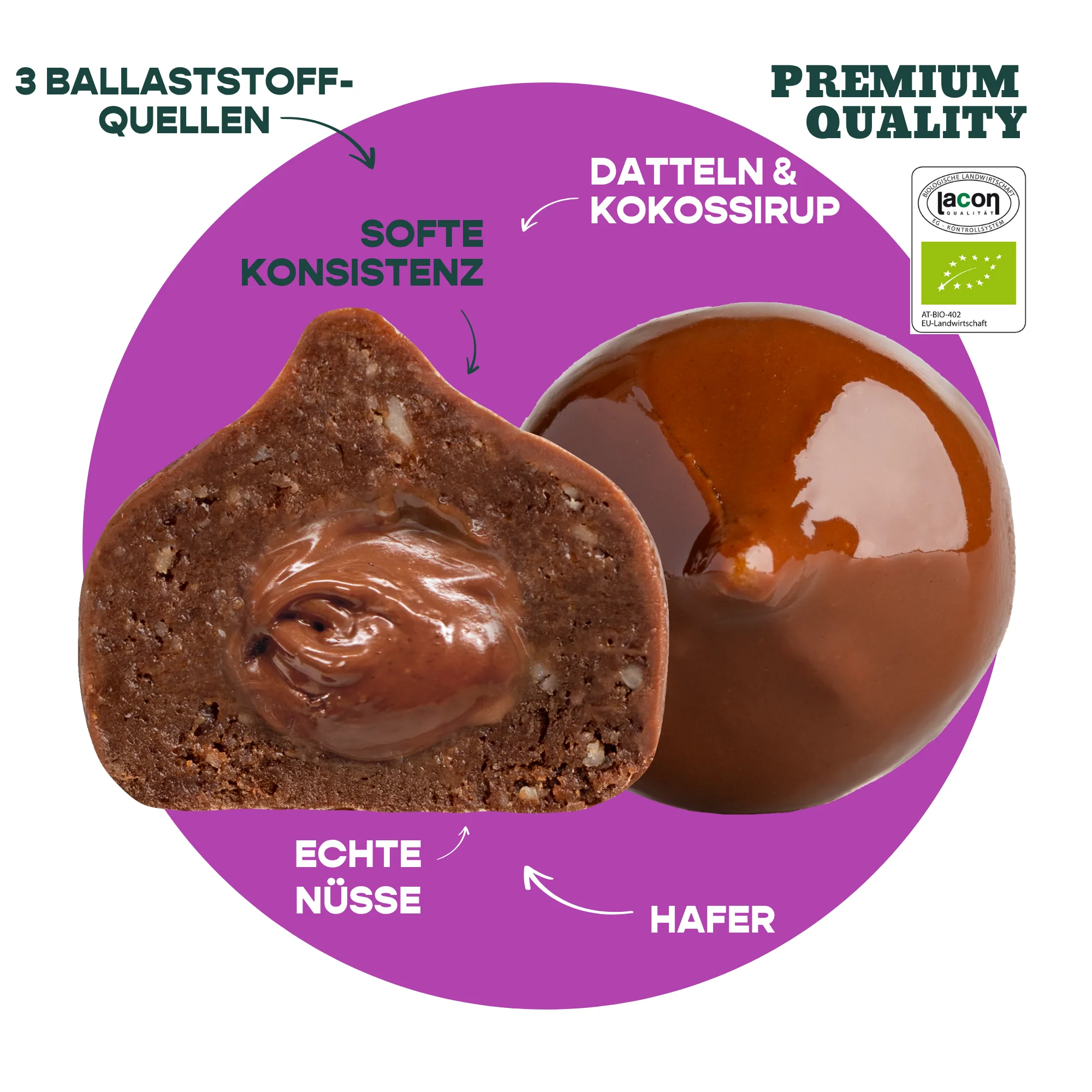 BAE bioloģiski dateļu kumosiņi ar nugas krēmu Šveices šokolādē Krēmīga nuga, 2x20g - Image 2